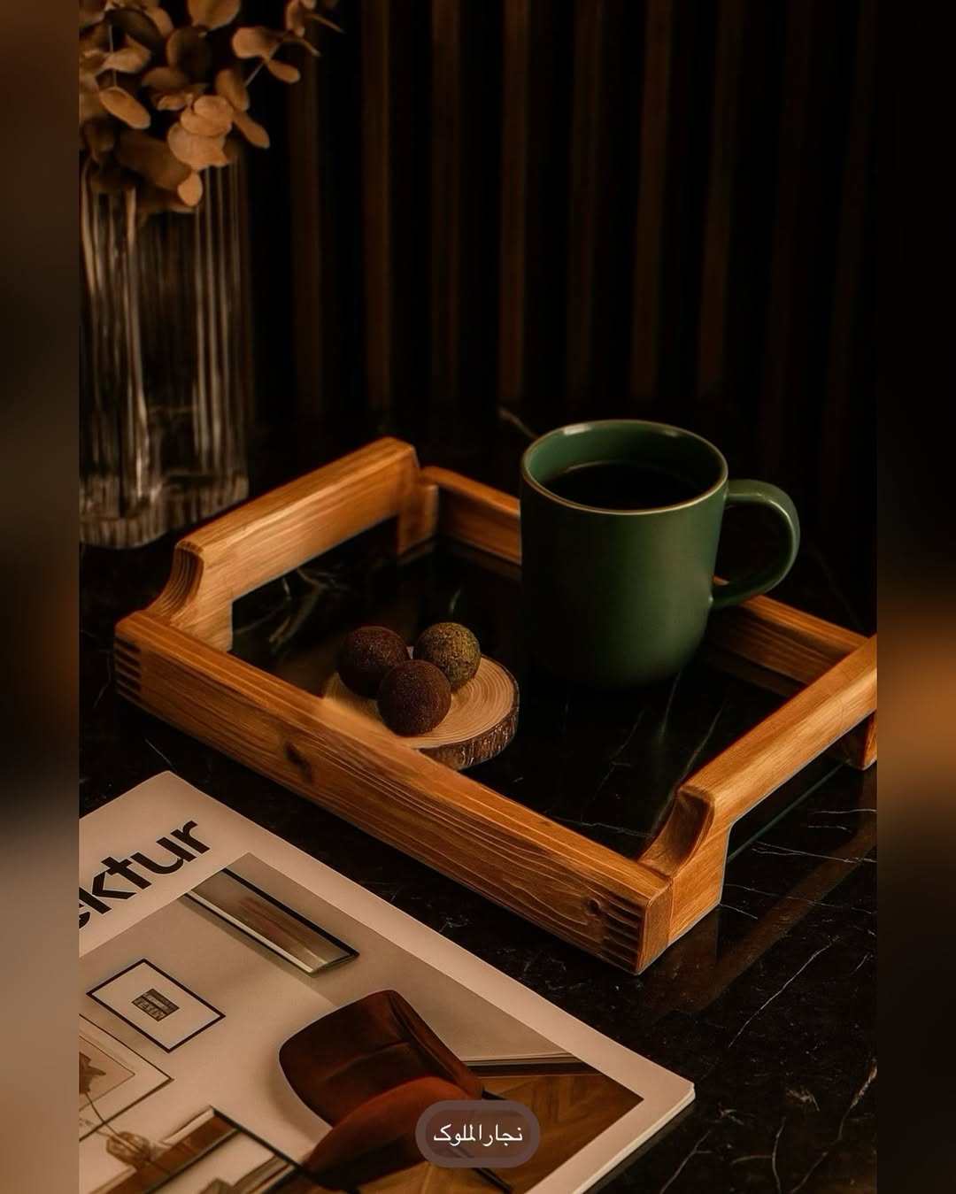 سینی چوبی کف شیشه ای